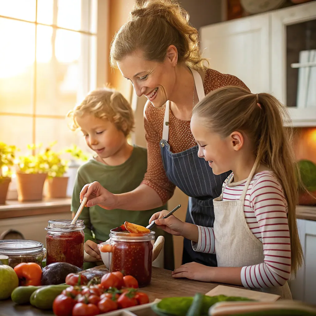 A family canning session